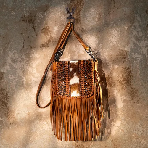 Vista 5 de Montana West Bolso cruzado para mujer de cuero genuino con flecos occidentales