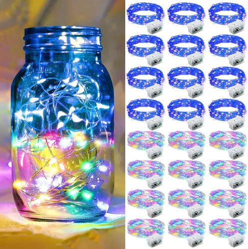 Vista 89 de Paquete de 6 luces de hadas a pilas con temporizador remoto, 8 modos de iluminación, 7 pies, 20 luces LED impermeables para Halloween, Navidad