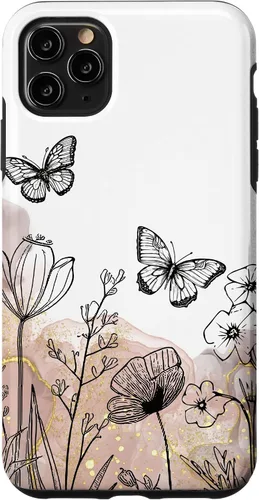 Vista 12 de iPhone 11 Minimal Flowers Butterflies Boho Floral Lindo Estético Funda