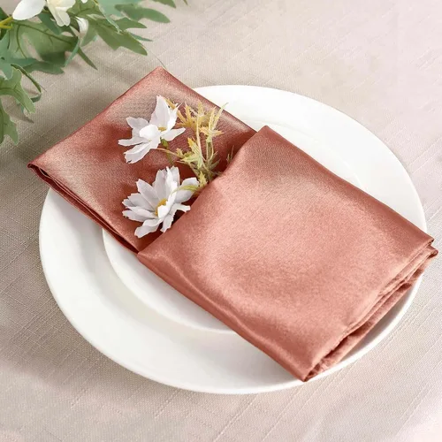 Vista 2 de Efavormart - Servilletas de lino de satén de terracota de 20 x 20 pulgadas para decoración de bodas, cumpleaños, restaurantes, fiestas, 25