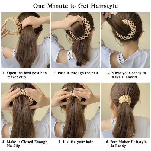 Vista 6 de TOBATOBA Bird Nest - Pinza mágica para el cabello, 5 unidades, plástico mate, horquilla expandible para cabello fino, soporte para cola de caballo