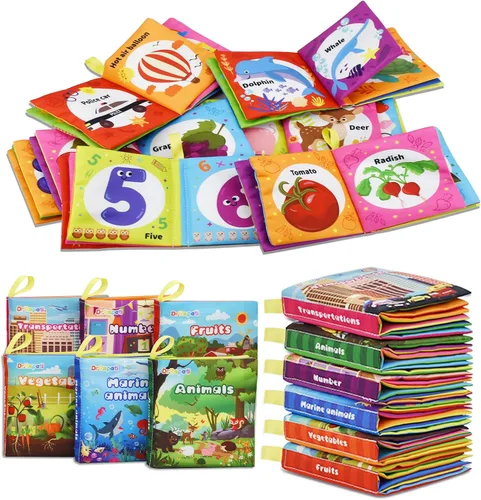 Vista 9 de Dr.Rapeti Libros de tela suave para bebés, libros de baño, paquete de 6 para bebés, niños pequeños, de alto contraste, blanco y negro, arrugado