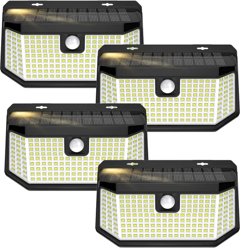 Vista 9 de Aootek Luces solares para exteriores, 182 LED, 2500 lúmenes, luz solar con sensor de movimiento, IP65, impermeable, gran angular, para patio