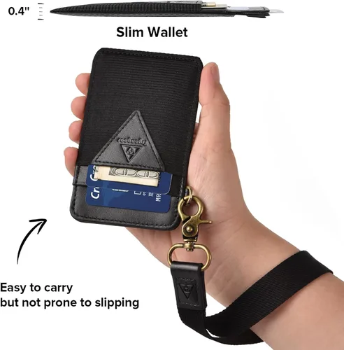 Vista 5 de Tryangoos Cartera delgada con tarjetero para hombres y mujeres, cartera minimalista con bolsillo frontal, tarjetero elástico para tarjetas