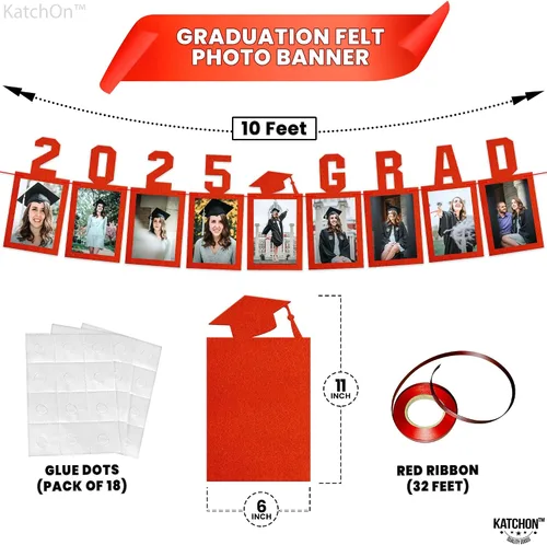 Vista 2 de KatchOn, Cartel de fotos de graduación rojo 2025 – grande, 10 pies, 2025 Cartel de graduación personalizado para la clase de 2025 Cartel