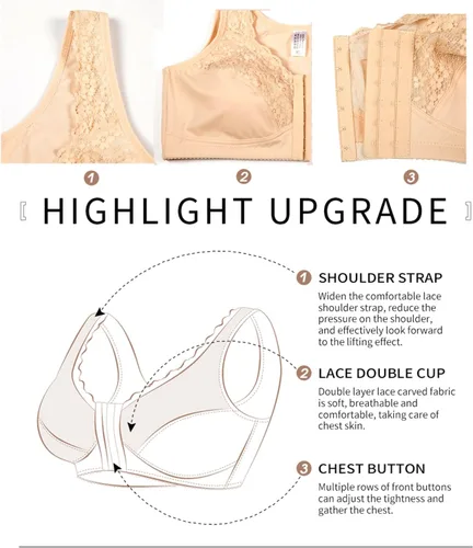 Vista 2 de Everyday Comfort - Brasier de postura con cierre frontal para mujer, sin varillas, sin relleno, con correa de encaje ancha