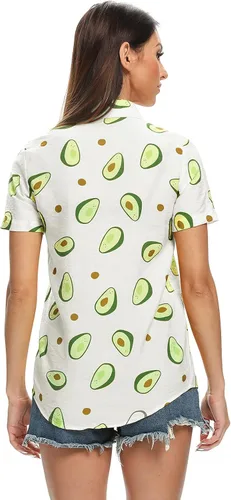 Vista 2 de Aeslech Camisa hawaiana ligera con estampado de girasol, limón y aguacate para mujer
