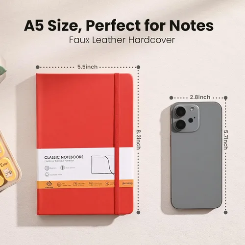 Vista 2 de Cuadernos con líneas para escribir de 5.5 x 8.2 pulgadas, 160 páginas tamaño A5 con bolsillo expandible, cuadernos de tapa dura para el trabajo