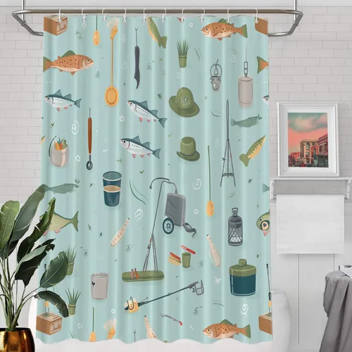 Vista 65 de Batmerry Maritime Nautical Hookless Shower Curtain with Snap in Liner Set, Anchors Ship Wheel Bath Curtain Magnetic Hem Quick-Drying Waterproof