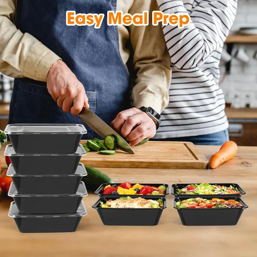 Vista 6 de Paquete de 50 (100 piezas) recipientes de preparación de comidas de 25 onzas, reutilizables, fáciles de abrir con tapa, aptos para alimentos