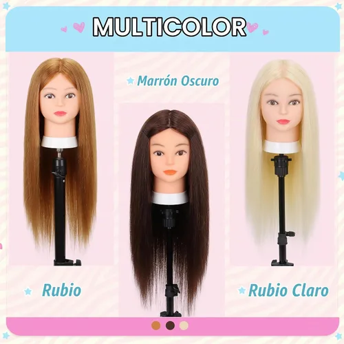 Vista 3 de Cabeza de maniquí con cabello humano, rubio, 26-28 pulgadas, cabello 80%