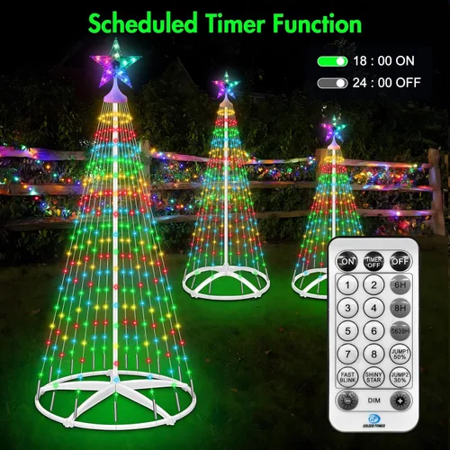 Vista 5 de 3 paquetes de luces de árbol de Navidad en forma de cono, luces de árbol de Navidad de 4' 5' 6' regulables con 12 modos de control remoto, luces