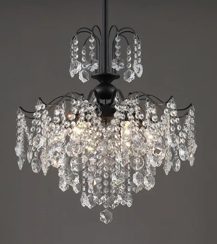Vista 10 de Q&S Mini Lámpara de Araña de Cristal, Lámpara de Araña Rosa Moderna, Pequeña Lámpara Colgante para Habitación de Princesa, Vestidor, Baño, Tienda