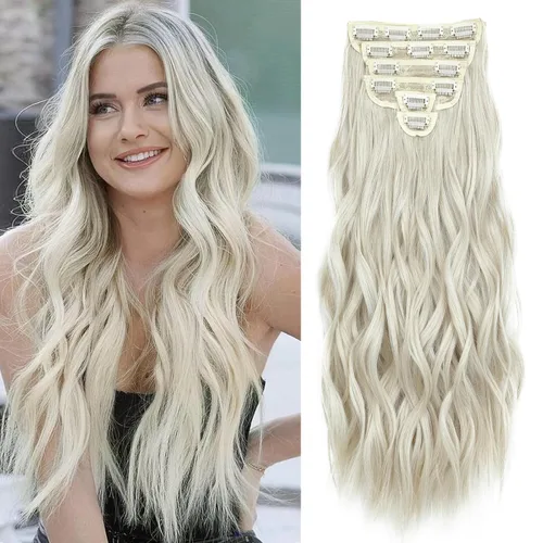 Vista 11 de Extensiones de cabello con clip para mujer, mezcla negra oscura con reflejos marrón claro, 20 pulgadas, 6 piezas, extensiones de cabello largo