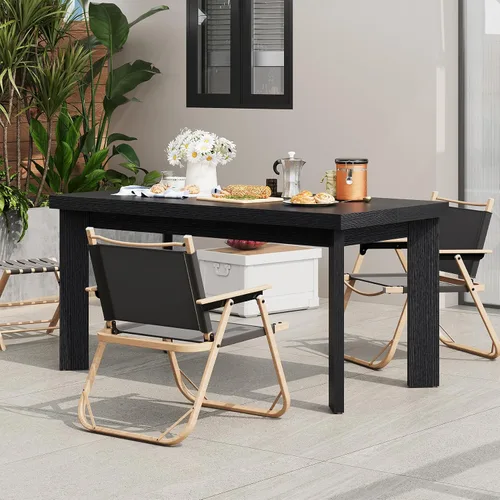 Vista 5 de Bigbiglife Mesa de comedor de 63 pulgadas para 6, mesa de comedor para interiores y exteriores con patas de madera, mesa de cocina con mesa grande