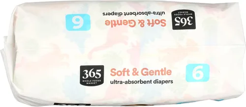Vista 3 de 365 by Whole Foods Market, Pañales suaves y suaves de tamaño 6 con indicador de humedad, ultraabsorbentes, hipoalergénicos, ultraabsorbentes, 20