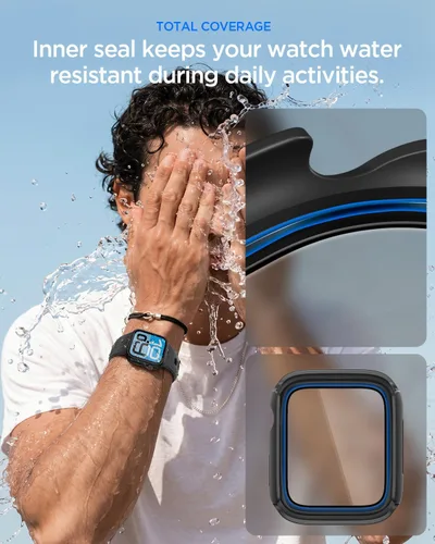 Vista 5 de Spigen Funda impermeable para Apple Watch, ajuste delgado 360 con protector de pantalla de vidrio templado sensible al tacto integrado compatible