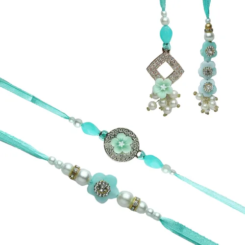 Vista 2 de Aditri Creation Rakhi Lumba Juego de 4 Rakhi para hermano y Bhabhi Bhaiya Bhai Rakhi Juego de 4 pares de hilos Rakhi Dora, paquete de regalo