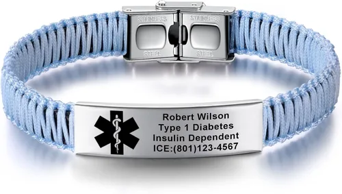 Vista 12 de Pulseras de alerta médica para mujeres Pulseras de identificación médica personalizables para hombres, niñas y niños Pulseras médicas trenzadas