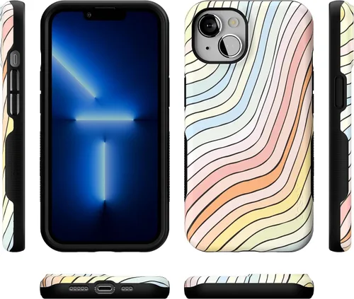 Vista 9 de Casely Funda para iPhone 13 Ride The Wave Arcoíris pastel rayado Compatible con MagSafe Diseño protector audaz