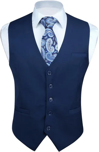 Vista 18 de HISDERN Vest 101 - Chaleco de traje ajustado para hombre con 3 bolsillos para negocios, formal, boda, baile de graduación y esmoquin casual a1-Negro