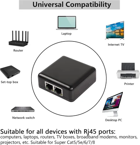 Vista 6 de SinLoon Adaptador divisor de red RJ45 Gigabit, divisor de cable Ethernet de 1000 Mbps 1 a 2, conector de extensión de red RJ45, dos dispositivos