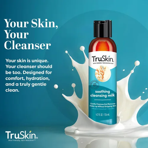 Vista 5 de TruSkin Leche limpiadora calmante - Limpiador facial suave con arroz y leche de avena, ácido hialurónico - Elimina el maquillaje sin despojar