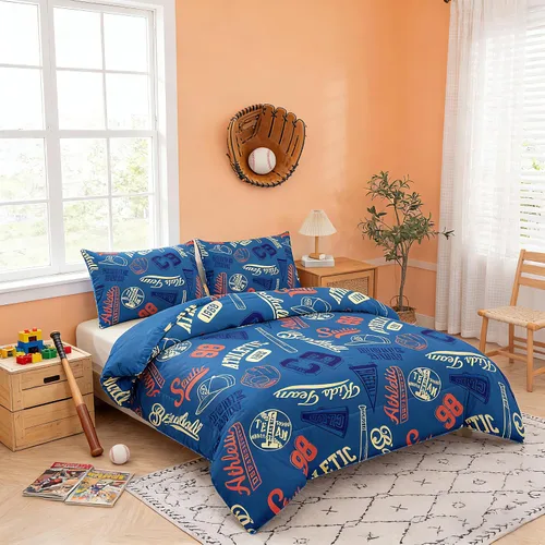 Vista 3 de MWMWMW Juego de ropa de cama de béisbol para niños, 2 piezas, juego de edredón de béisbol individual para niños, juegos de edredón deportivo