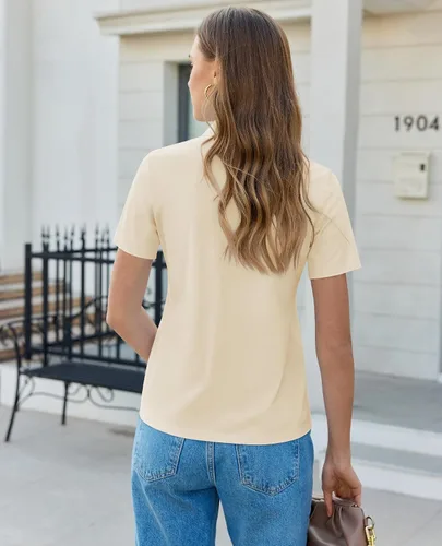 Vista 3 de Gleeivy Camisas con botones para mujer, ajustadas, de manga corta, elásticas, para el trabajo, sin arrugas, blusas de oficina