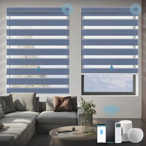 Vista 18 de Persianas motorizadas de cebra, 85 % opacas, automáticas que funcionan con HomeKit, Alexa, Google Home, control remoto, oficina en casa