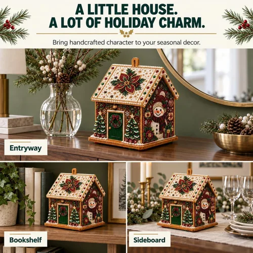 Vista 5 de Kit de pintura de diamante de casa de Navidad 3D para adultos, arte