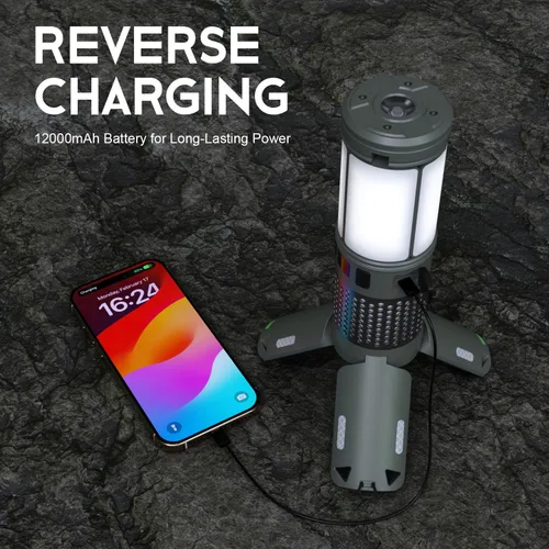 Vista 4 de Luces de camping telescópicas, luces de camping recargables con soporte, linternas de camping plegables de 12000mAh, linternas portátiles con base