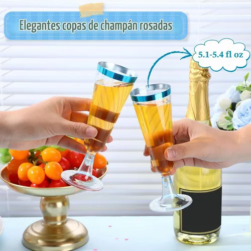 Vista 6 de Dandat 100 copas de champán de plástico desechables de 5 onzas con borde, copas de vino para boda, quinceañera, suministros de fiesta de cumpleaños