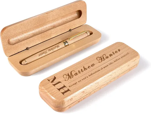 Vista 2 de Bivei Regalo de bolígrafo grabado para mujeres y hombres, juego de bolígrafos y lápices personalizados en madera de arce, juego de 2 bolígrafos