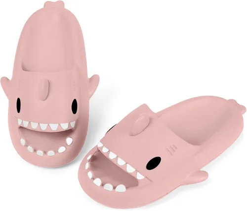 Vista 5 de Sandalias de tiburón para niños y niñas, pantuflas de ducha con forma de nube, bonitas sandalias de punta abierta con dibujos animados, suela