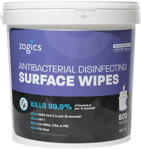 Vista 4 de Zogics Toallitas antibacterianas, toallitas desinfectantes para superficies y equipos de gimnasio registradas en la EPA (800 toallitas) +