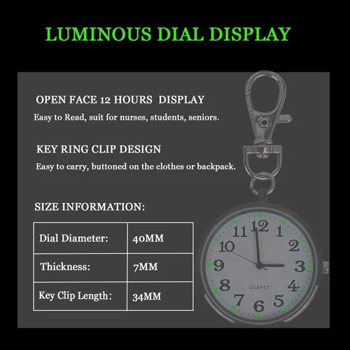 Vista 2 de Minimalist Ultra Thin Open Face Quartz Pocket Watch with Key Buckle Unisex Portable Unisex Pocket Watch