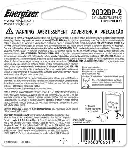 Vista 3 de Reloj energizador/baterías electrónicas, 3 voltios, 2032, 2 baterías (pila de botón de litio)