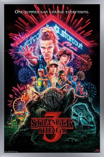 Vista 24 de Trends International Netflix Stranger Things: Season 3 - Póster de pared de una hoja, 14.725 x 22.375 pulgadas, versión enmarcada de madera