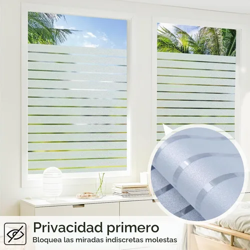 Vista 2 de Coavas Película de privacidad de ventana a rayas esmeriladas para vidrio de Adhesivo estático, sin pegamento, extraíble, bloqueo UV, control