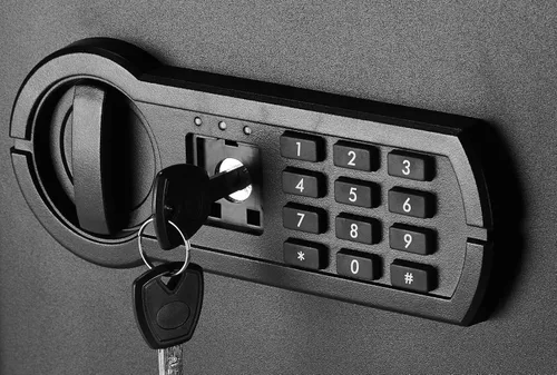 Vista 4 de Amazon Basics Caja fuerte electrónica de seguridad para el hogar de acero con bloqueo de teclado programable para documentos, joyas, objetos