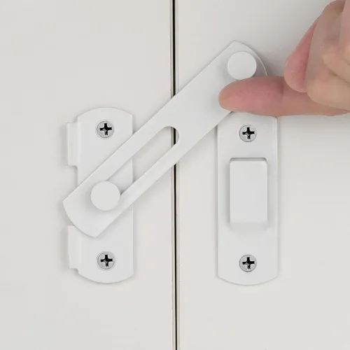 Vista 12 de INIRET Paquete de 4 pestillos para puerta de granero, 3.93 x 2.75 pulgadas, acero inoxidable de níquel cepillado, cerraduras de puerta abatibles