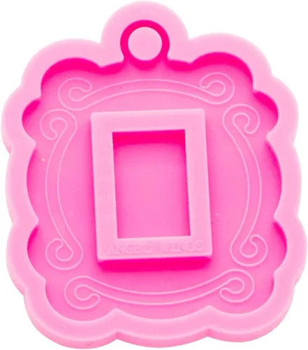 Vista 2 de Angel Wings Marco de fotos festoneado colgante collares molde de silicona con agujero de resina llavero molde patrón decorativo decoración bolsa