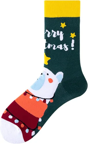 Vista 2 de Shiyingl Calcetines de Navidad para mujeres y hombres, calcetines de retazos estampados gráficos de Navidad de tubo alto, calcetines