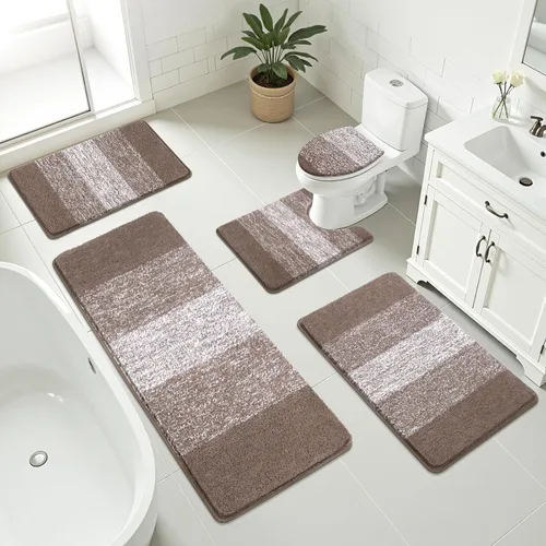 Vista 44 de Bsmathom Juego de 4 tapetes de baño de microfibra de felpa, color beige