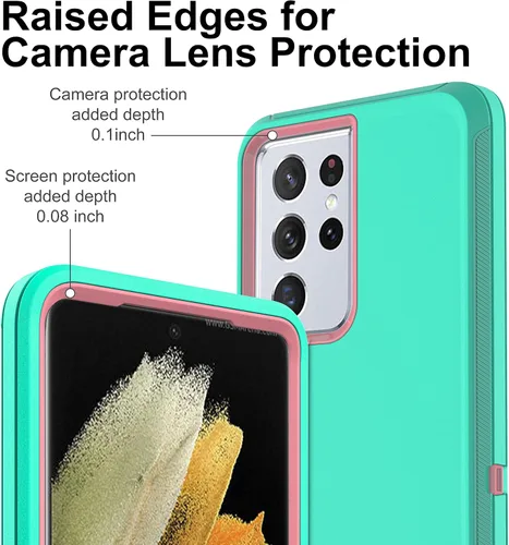 Vista 3 de Funda para S21 Ultra, funda para Samsung Galaxy S21 Ultra con protector de pantalla de TPU flexible autorreparable (paquete de 2), funda de Azul