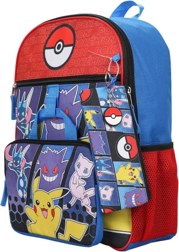 Vista 4 de BIOWORLD Pokemon Pokeball - Mochila de 5 piezas para hombre (niño pequeñoniño grande), color rojo, talla única