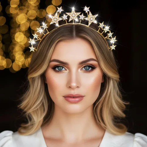 Vista 13 de CAKURE Diadema de corona con halo de estrella, diadema plateada con diamantes de imitación de diosa, accesorios para el cabello celestial para mujer
