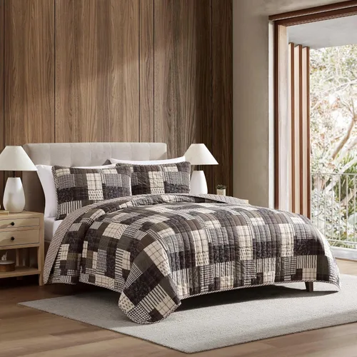 Vista 2 de Eddie Bauer - Juego de edredón twin, ropa de cama de algodón naturalmente suave con una sensación ligera para comodidad durante todo el año Marrón