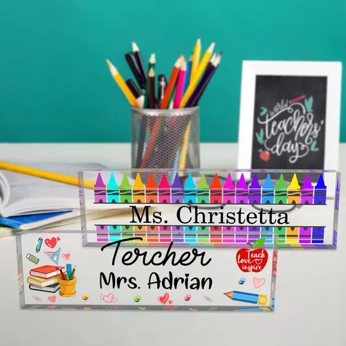Vista 5 de Regalos para Maestros Placa de Nombre de Escritorio Personalizada para Aula Placa de Nombre Personalizada Letrero para Escritorios Placa